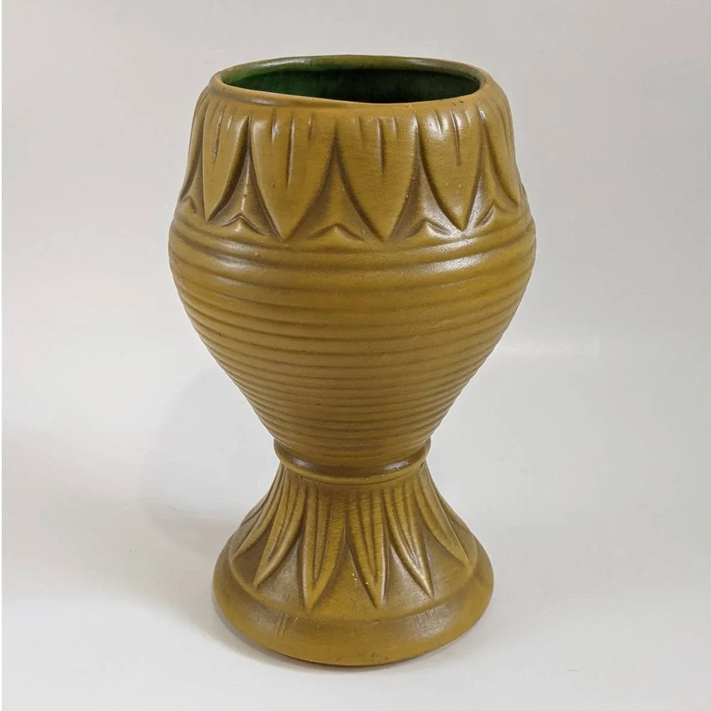 Vintage Mid-Century Mustard Yellow‎ Chalice-Shaped Vase, 60's Chalk Floral Ware